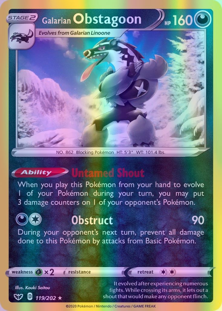 Galarian Obstagoon - 119/202 (SWSH01) Holo Rare - Near Mint Reverse Holofoil