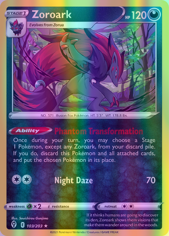 Zoroark - 103/203 (SWSH07) Holo Rare - Near Mint Reverse Holofoil