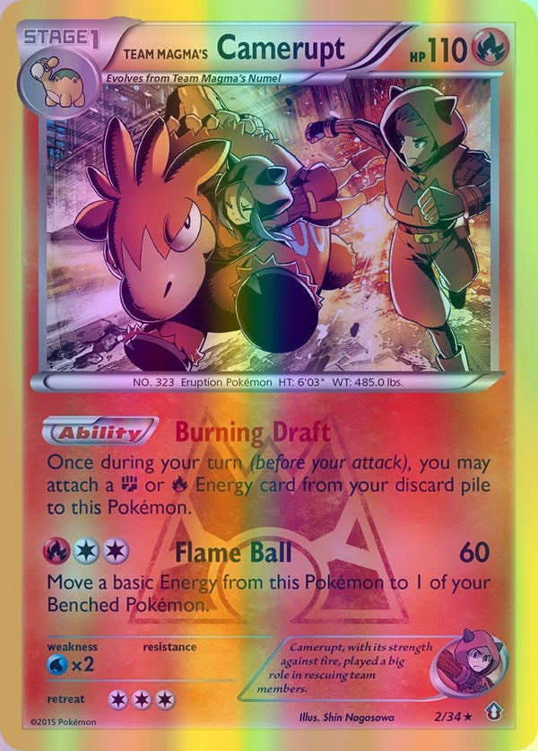 Team Magma's Camerupt - 002/034 (DCR) Holo Rare - Near Mint Reverse Holofoil