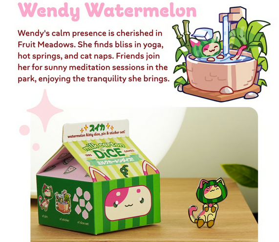 Milk Carton Kawaii Cat Dice: Fruit Meadows -