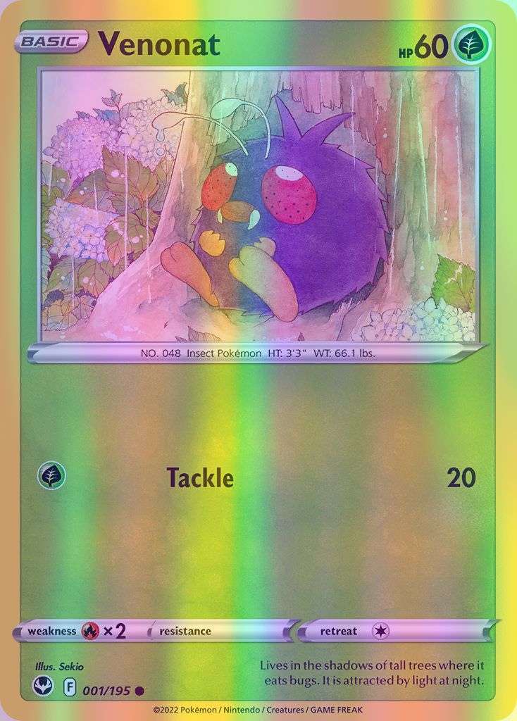 Venonat - 001/195 (SWSH12) Common - Near Mint Reverse Holofoil