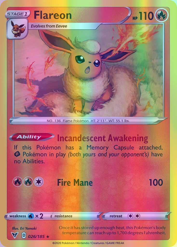 Flareon - 026/185 (SWSH04) Rare - Near Mint Reverse Holofoil