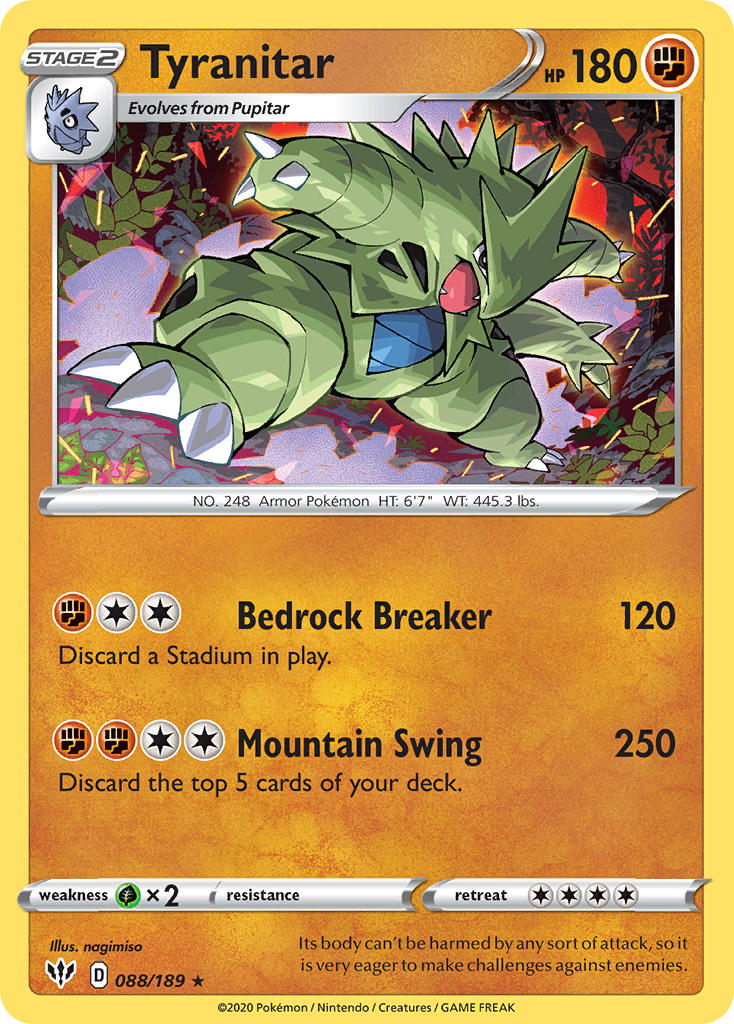 Tyranitar - 088/189 (SWSH03) Holo Rare - Near Mint Holofoil