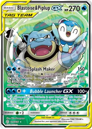 Blastoise & Piplup GX (Alternate Full Art) - 215/236 (CEC) Ultra Rare - Near Mint Holofoil