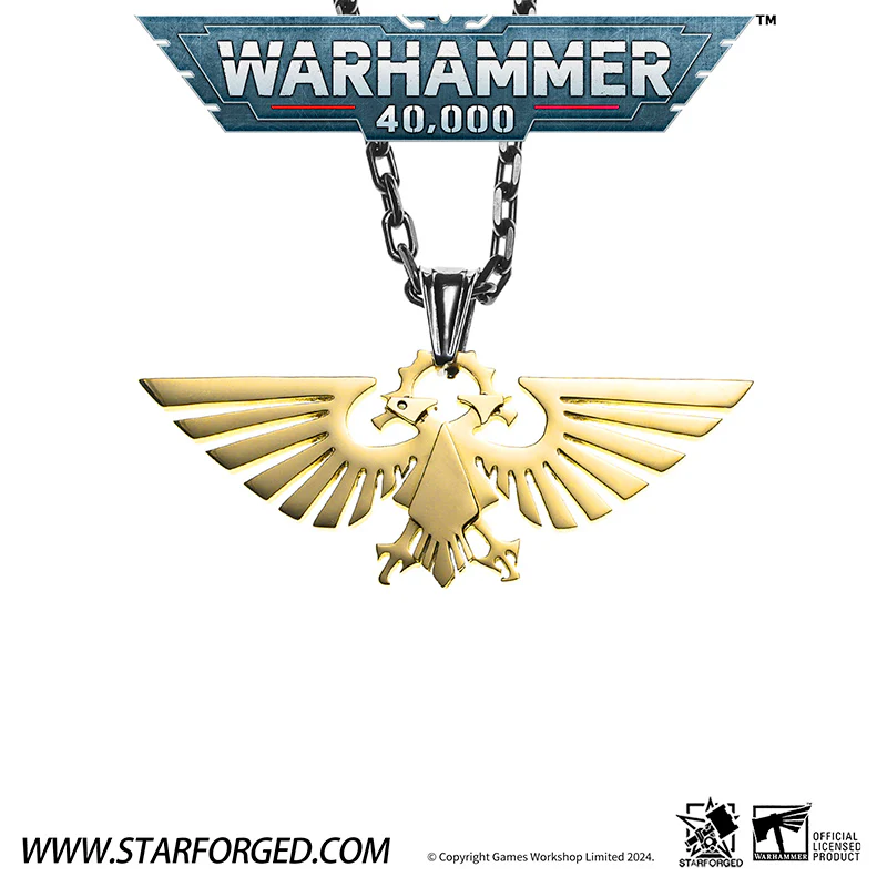 Starforged: Warhammer 40K - Stainless Steel Necklace: Gold Plated Imperial Aquila [w/ Stainless Steel Chain]