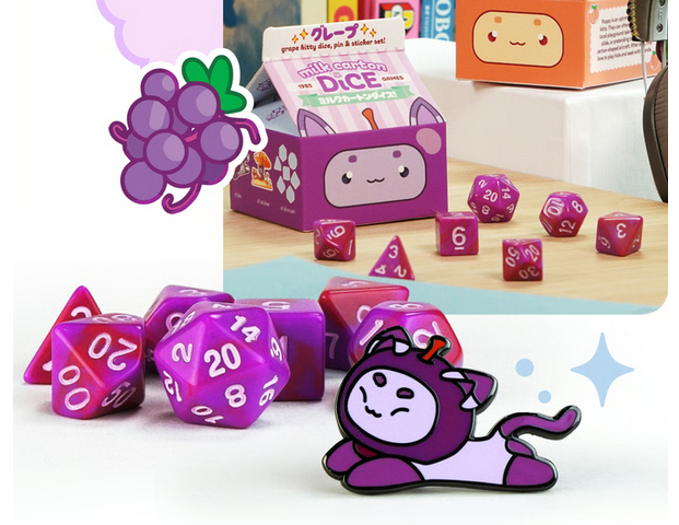 Milk Carton Kawaii Cat Dice: Fruit Meadows -