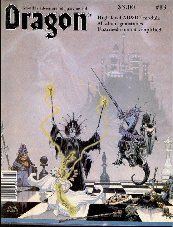 Dragon Magazine #83 (USED) "Dancing Hut" high-level AD&D module. Denis Beauvais cover (first in chess-series).