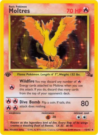 Moltres - 12/62 (FO) Holo Rare - Damaged Unlimited Holofoil