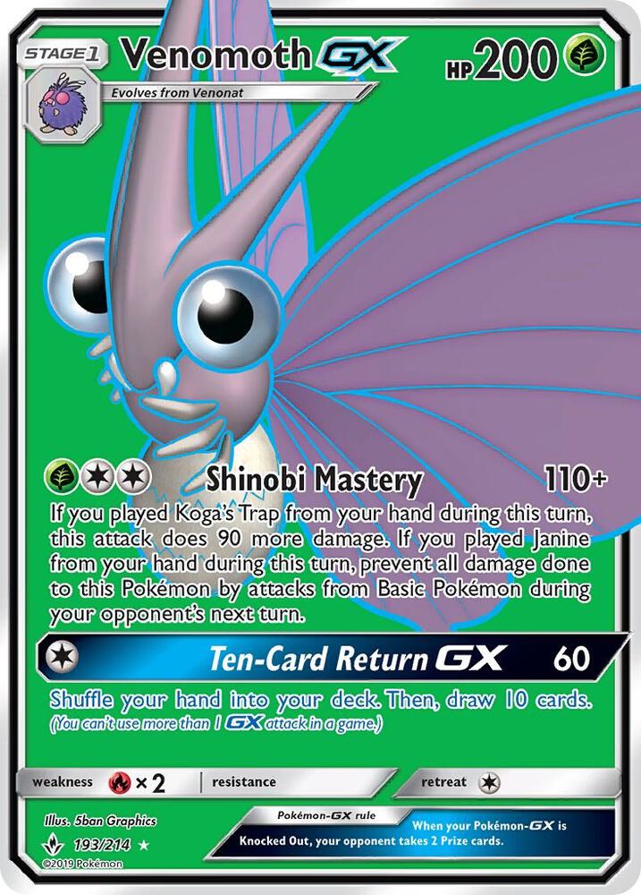 Venomoth GX - 193/214 (SM10) Ultra Rare - Near Mint