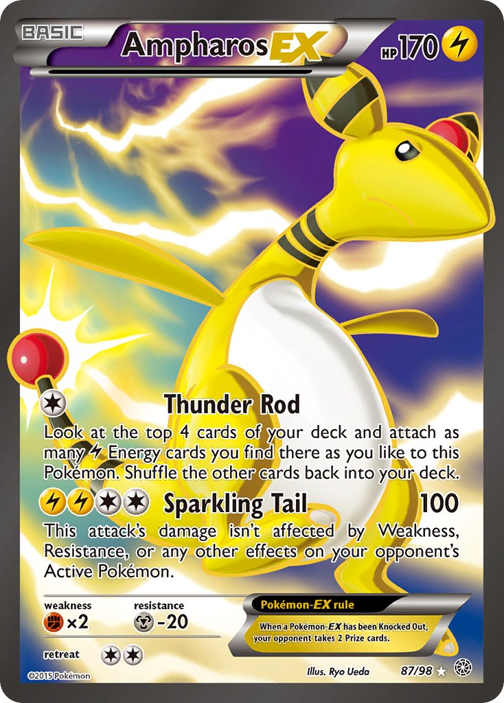 Ampharos EX (Full Art) - 087/098 (AOR) Ultra Rare - Near Mint Holofoil