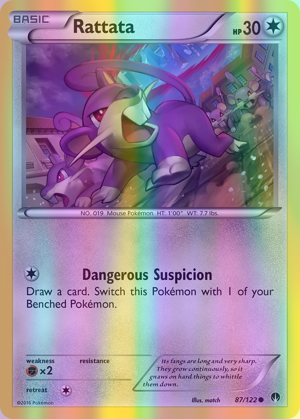 Rattata - 087/122 (BKP) Common - Near Mint Reverse Holofoil