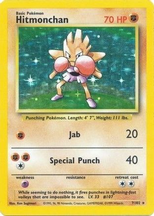 Hitmonchan - 007/102 (BSS) Holo Rare - Light Play Unlimited Holofoil