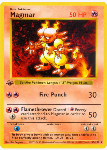 Magmar - 036/102 (BS) 1st Edition Uncommon - Light Play