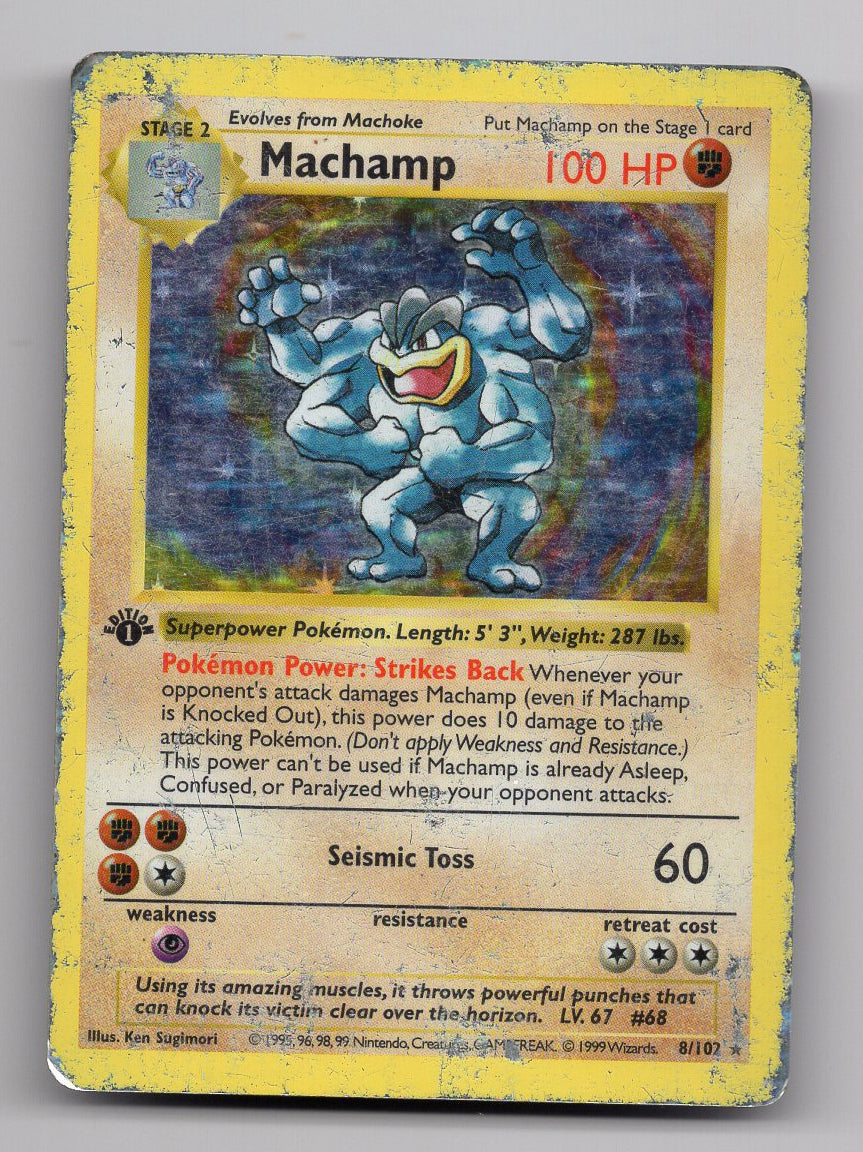 Machamp - 008/102 (BSS) Shadowless Holo Rare - Damaged 1st Edition