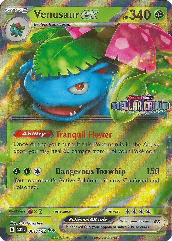 Venusaur ex (Stellar Crown Stamped) - 001/142 (SCR) Double Rare - Near Mint Holo