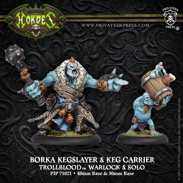 Hordes: Trollbloods - Borka Kegslayer & Keg Carrier, Warlock & Solo (2 Metal)