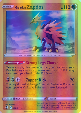 Galarian Zapdos - 082/203 (SWSH07) Holo Rare - Near Mint Reverse Holofoil