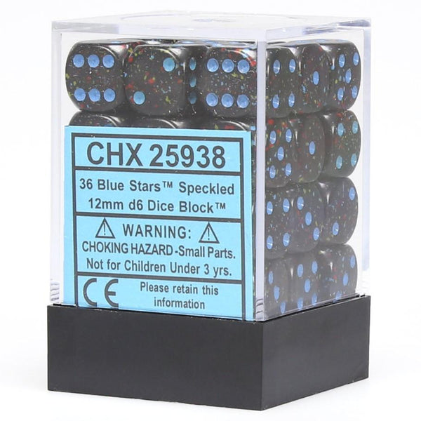 CHX25938: Speckled - 12mm D6 Blue Stars (36)