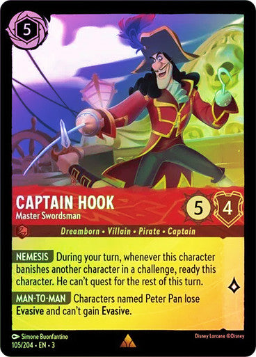 Captain Hook - Master Swordsman (Into the Inklands 105/204) Rare - Near Mint Cold Foil