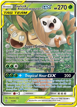 Rowlet & Alolan Exeggutor GX (SM11) 1/236  - Near Mint Holofoil