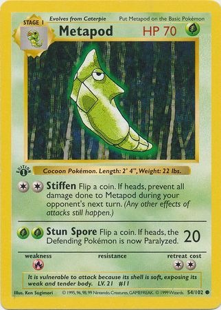 Metapod - 054/102 (BS) 1st Edition Common - Near Mint