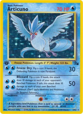 Articuno - 02/62 (FO) Holo Rare - Light Play Unlimited Holofoil