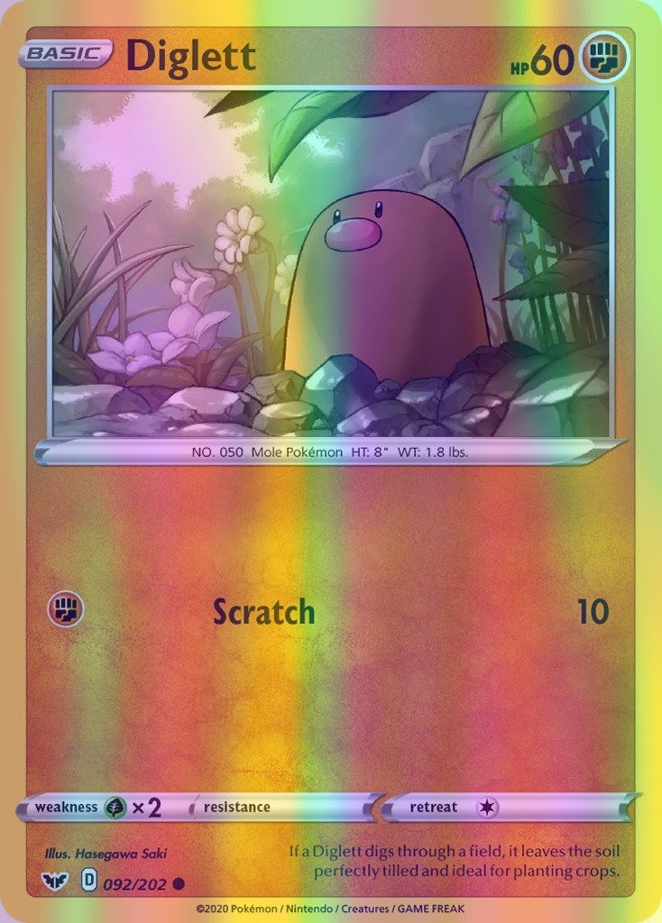 Diglett - 092/202 (SWSH01) Common - Near Mint Reverse Holofoil