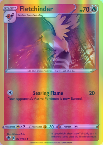 Fletchinder - 031/189 (SWSH03) Uncommon - Near Mint Reverse Holofoil