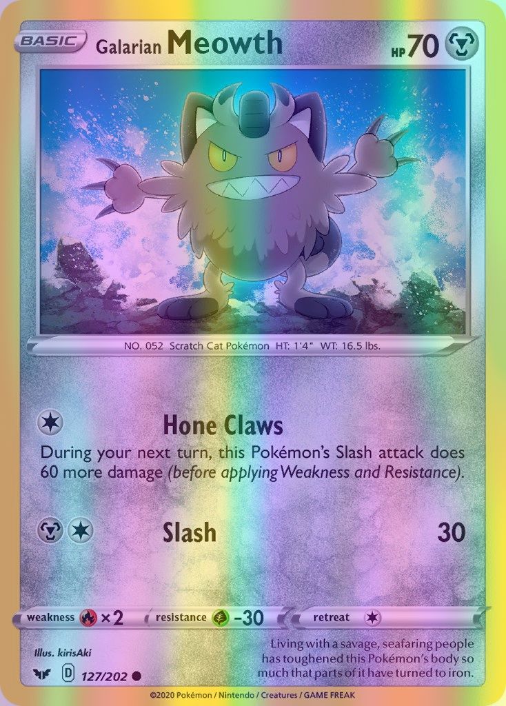 Galarian Meowth - 127/202 (SWSH01) Common - Near Mint Reverse Holofoil