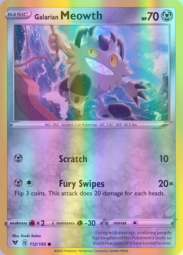 Galarian Meowth - 112/185 (SWSH04) Common - Near Mint Reverse Holofoil