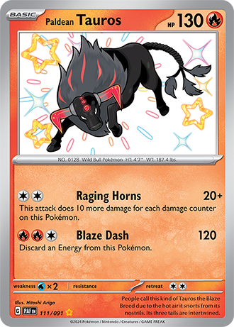 Paldean Tauros - 111/091 (PAF) Secret Rare - Near Mint Holofoil