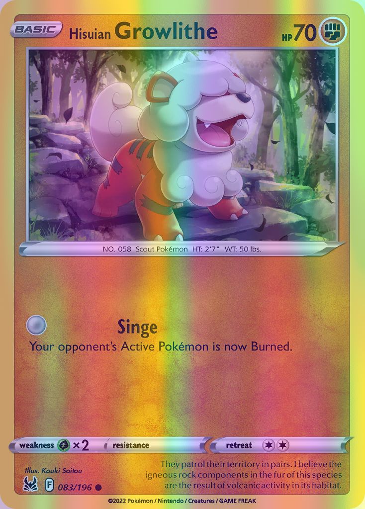 Hisuian Growlithe - 083/196 (SWSH11) Common - Near Mint Reverse Holofoil