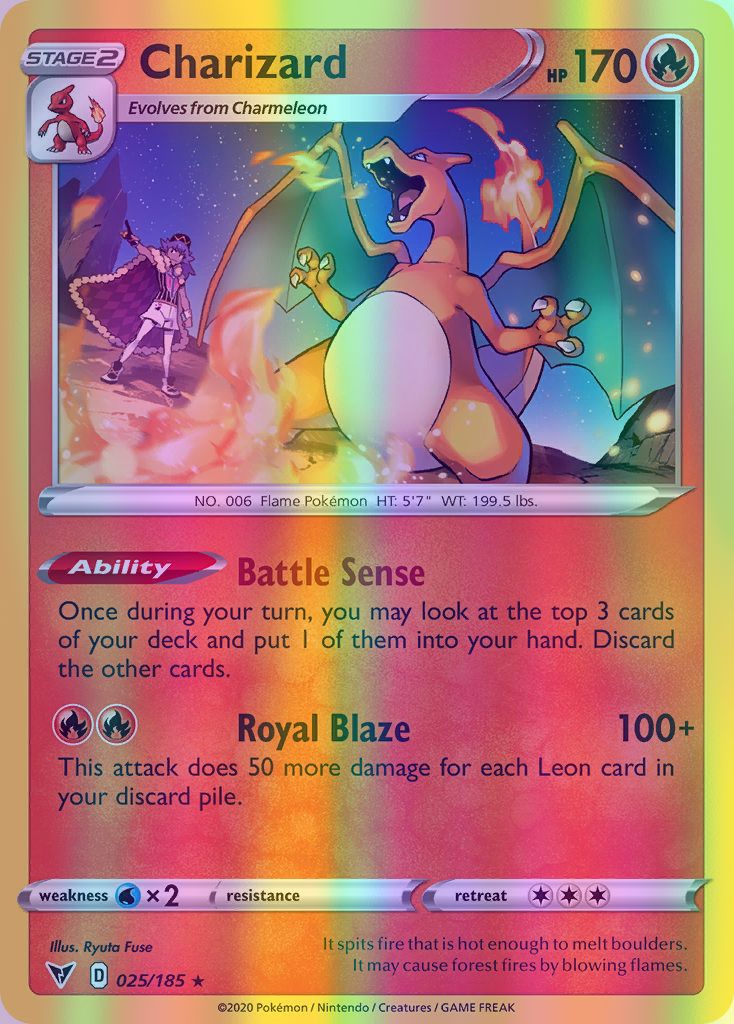 Charizard - 025/185 (SWSH04) Rare - Near Mint Reverse Holofoil