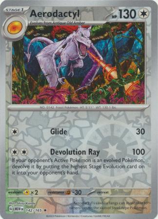 Aerodactyl - 142/165 (MEW) Rare - Near Mint Reverse Holofoil