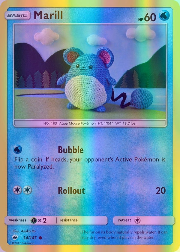 Marill - 034/147 (SM:BUS) Common - Near Mint Reverse Holofoil