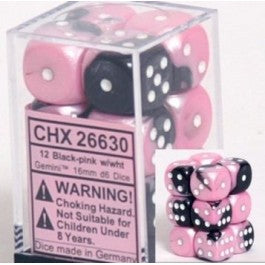 CHX26630: Gemini - 16mm D6 Black-Pink w/white (12)