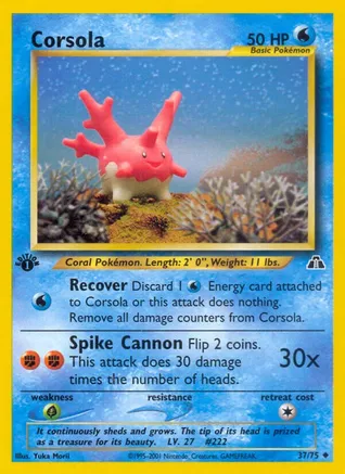 Corsola 37/75 (N2) Uncommon - Near Mint - 1st Edition