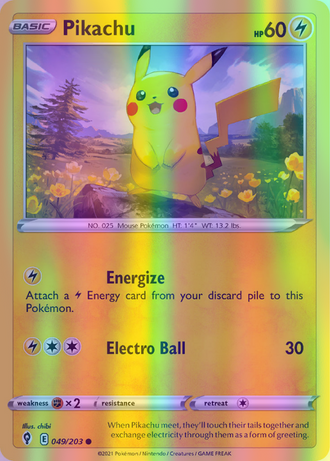 Pikachu - 049/203 (SWSH07) Common - Near Mint Reverse Holofoil