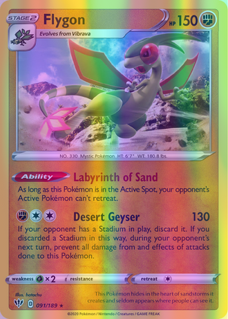 Flygon - 091/189 (SWSH03) Rare - Near Mint Reverse Holofoil