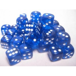 CHX23606: Translucent - 16mm D6 Blue w/white (12)