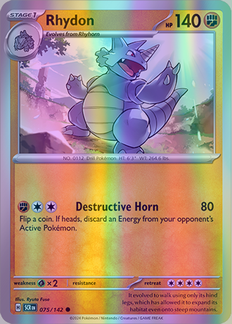 Rhydon - 075/142 (SCR) Common - Near Mint Reverse Holo