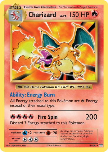 Charizard - 011/108 (EVO) Rare -  Reverse Holofoil Moderate Play