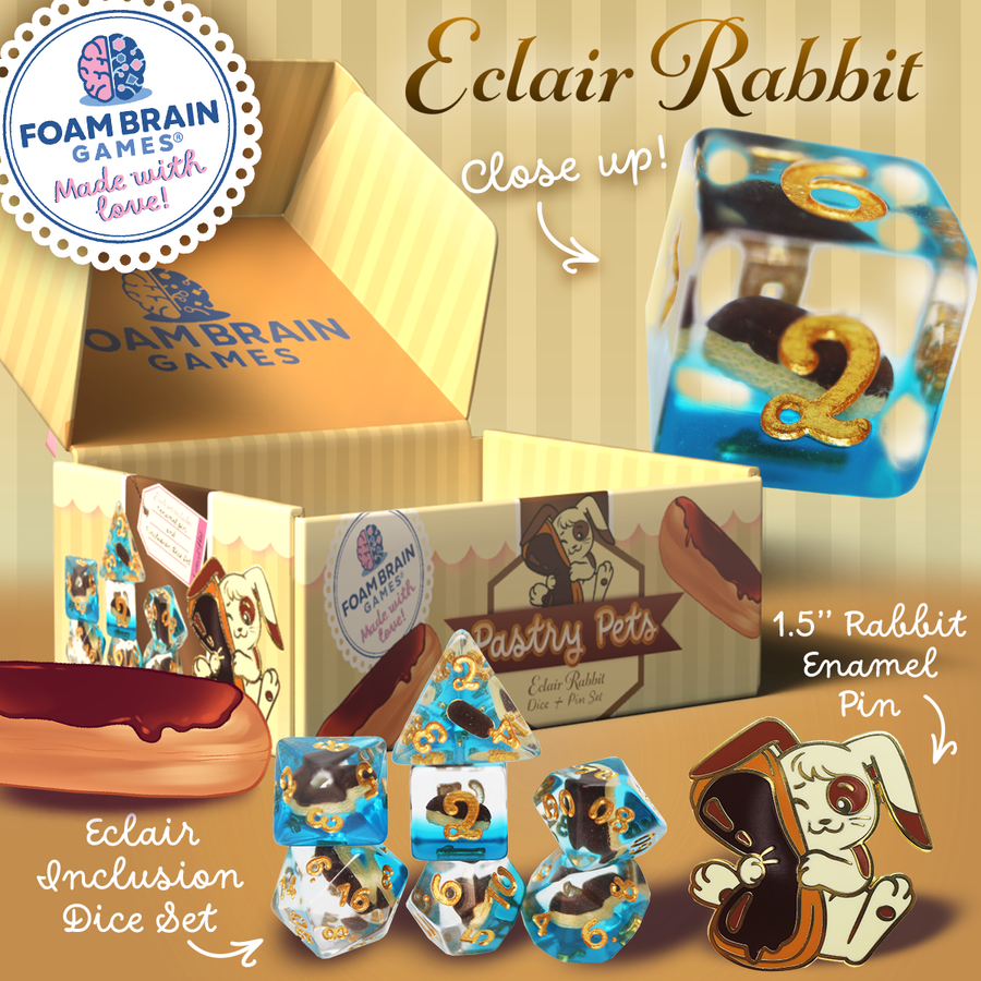 Pastry Pets: Eclair Rabbit - Pin & RPG Dice Set