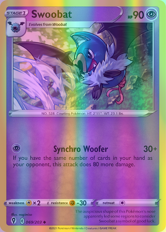 Swoobat - 069/203 (SWSH07) Uncommon - Near Mint Reverse Holofoil