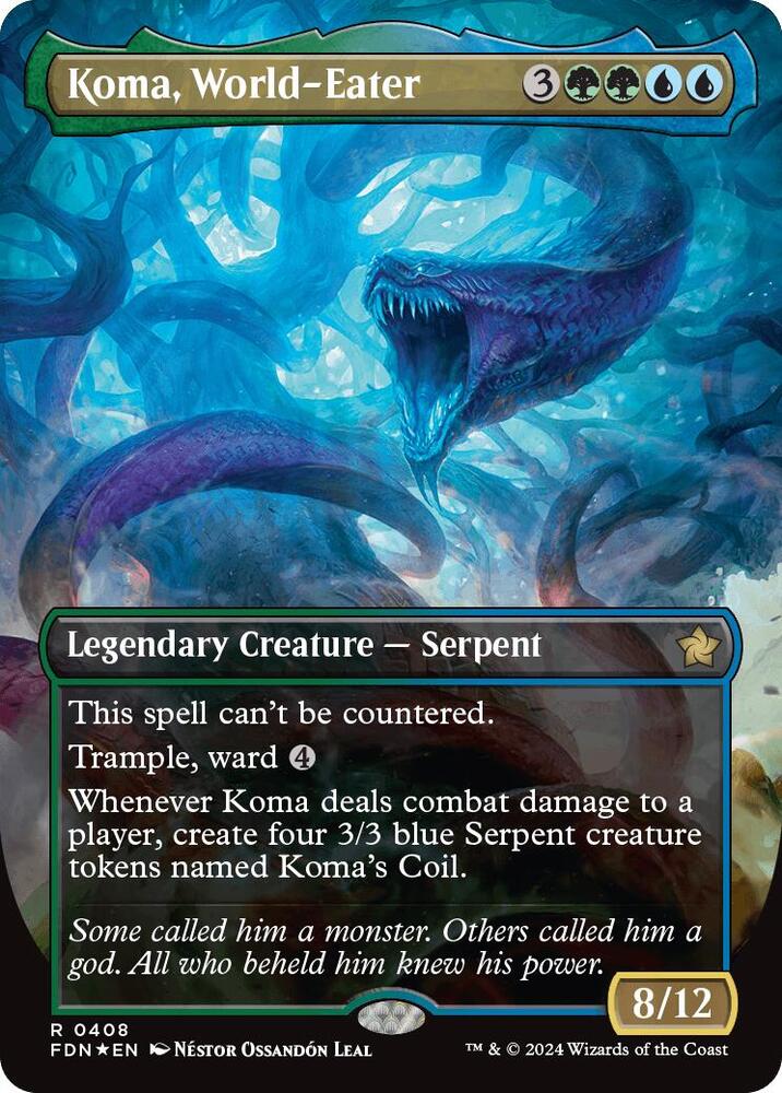 Koma, World-Eater [#0408 Mana Foil] (FDN-R) Light Play