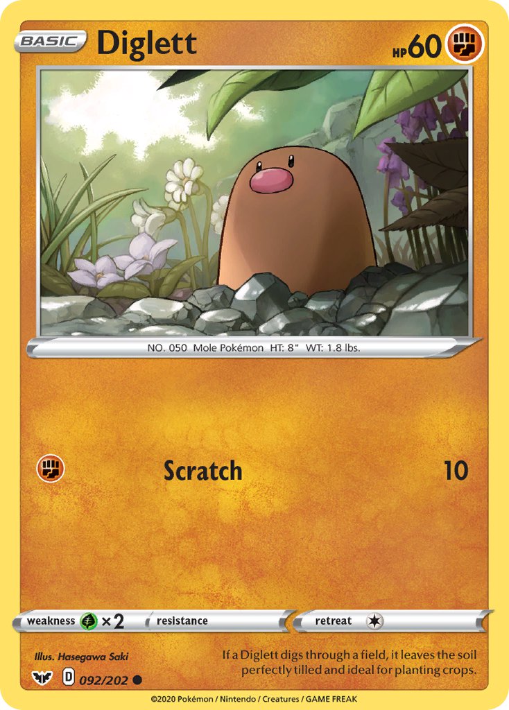 Diglett - 092/202 (SWSH01) Common - Near Mint
