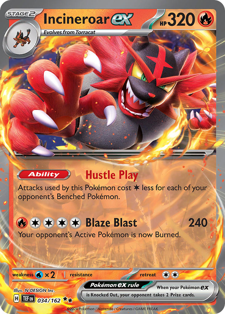 Incineroar ex - 034/162 (TEF) Double Rare - Near Mint Holofoil