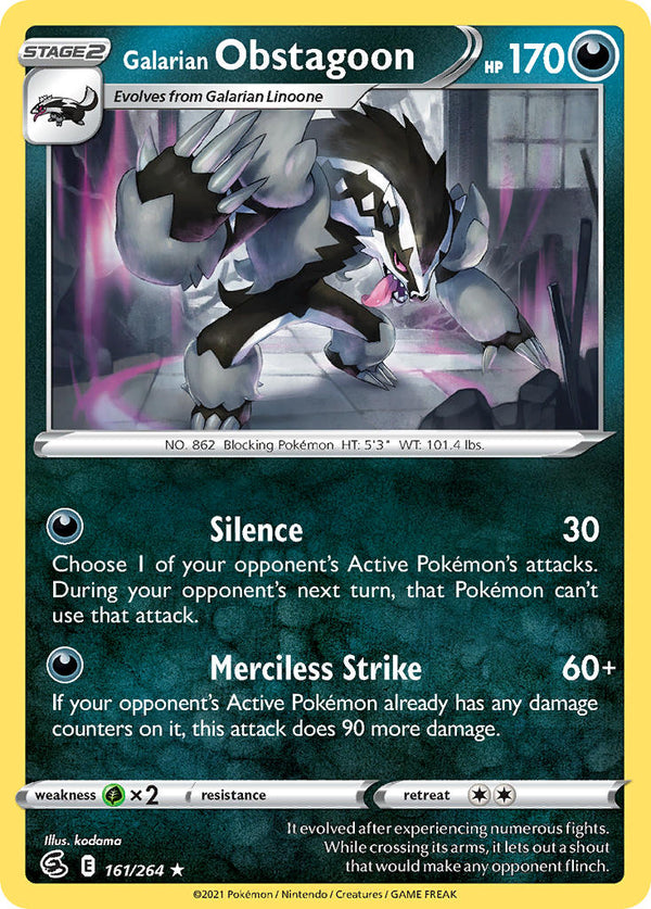 Galarian Obstagoon - 161/264 (SWSH08) Holo Rare - Near Mint Holofoil