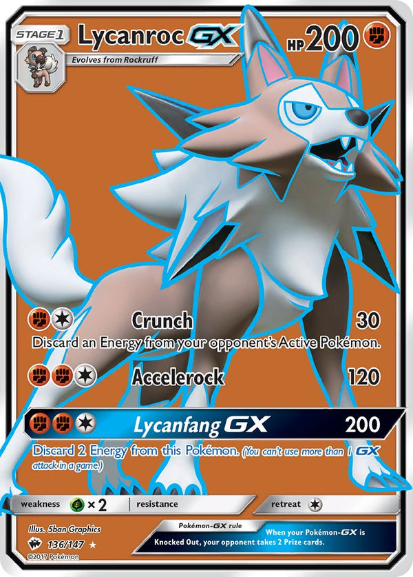 Lycanroc GX (Full Art) - 136/147 (SM:BUS) Ultra Rare - Near Mint Holofoil