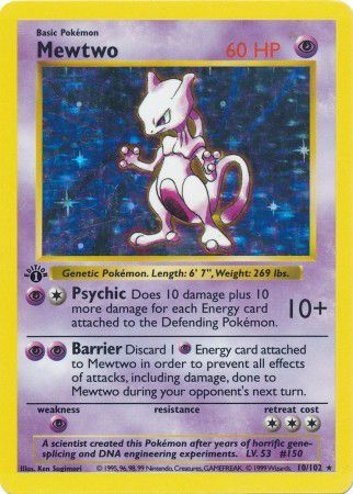 Mewtwo - 010/102 (BS) 1st Edition Holo Rare - Near Mint Holofoil